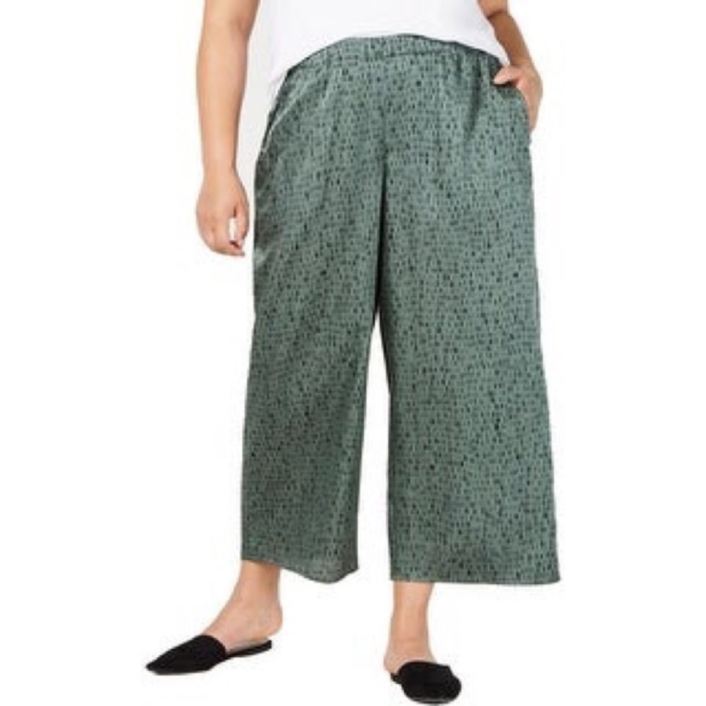 Eileen Fisher green silk crop pants